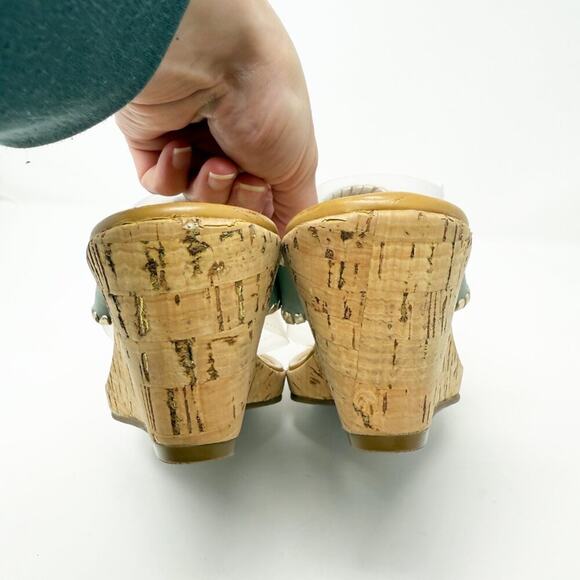NWOB Jack Rogers Sage Green Leather Cork Wedge Sandals Women's 10 Thong Style - Picture 5 of 10